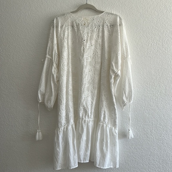 Maeve Anthropologie White Embroidered Eyelet Boho Puff Sleeve Cardigan One Size - Picture 8 of 10